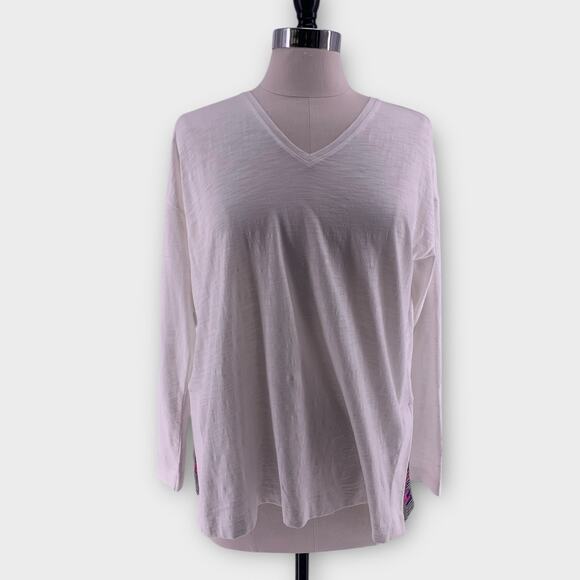 Lisa Todd White Embroidered "Blah Blah" Long Sleeve V-Neck Top Women's Small - Picture 2 of 12